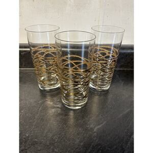 Culver 22k Gold Raised Golden Ropes Pattern Tumbler Glassware Set Of 3 Gorgeous